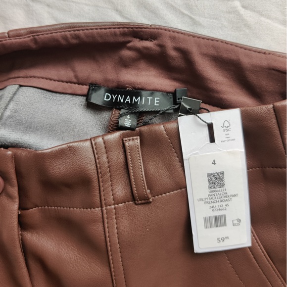 NWT Dynamite Utility Faux Leather Straight Leg Pants in brown french roast - Picture 6 of 12